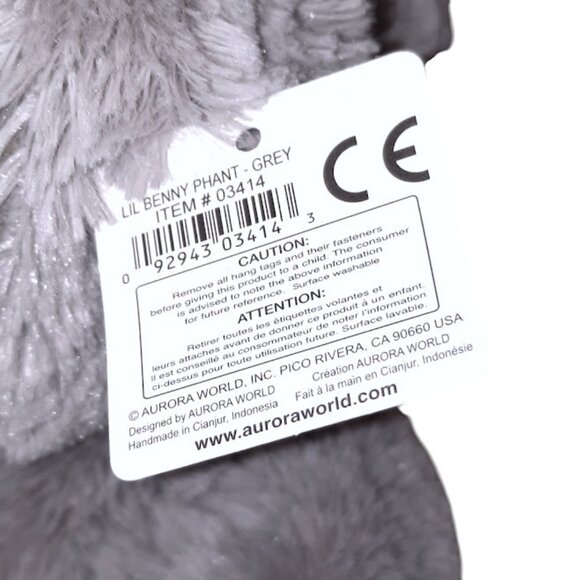 2018 Aurora World Lil Benny Gray Elephant Plush BeanBag Stuffed Toy 8" - Picture 5 of 6